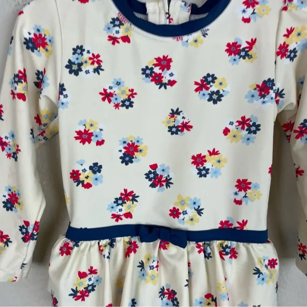 ruffle butts Off White Navy Floral Long Sleeve Swimsuit 3